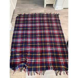 Vintage Troy plaid wool blanket throw NH 52x62”